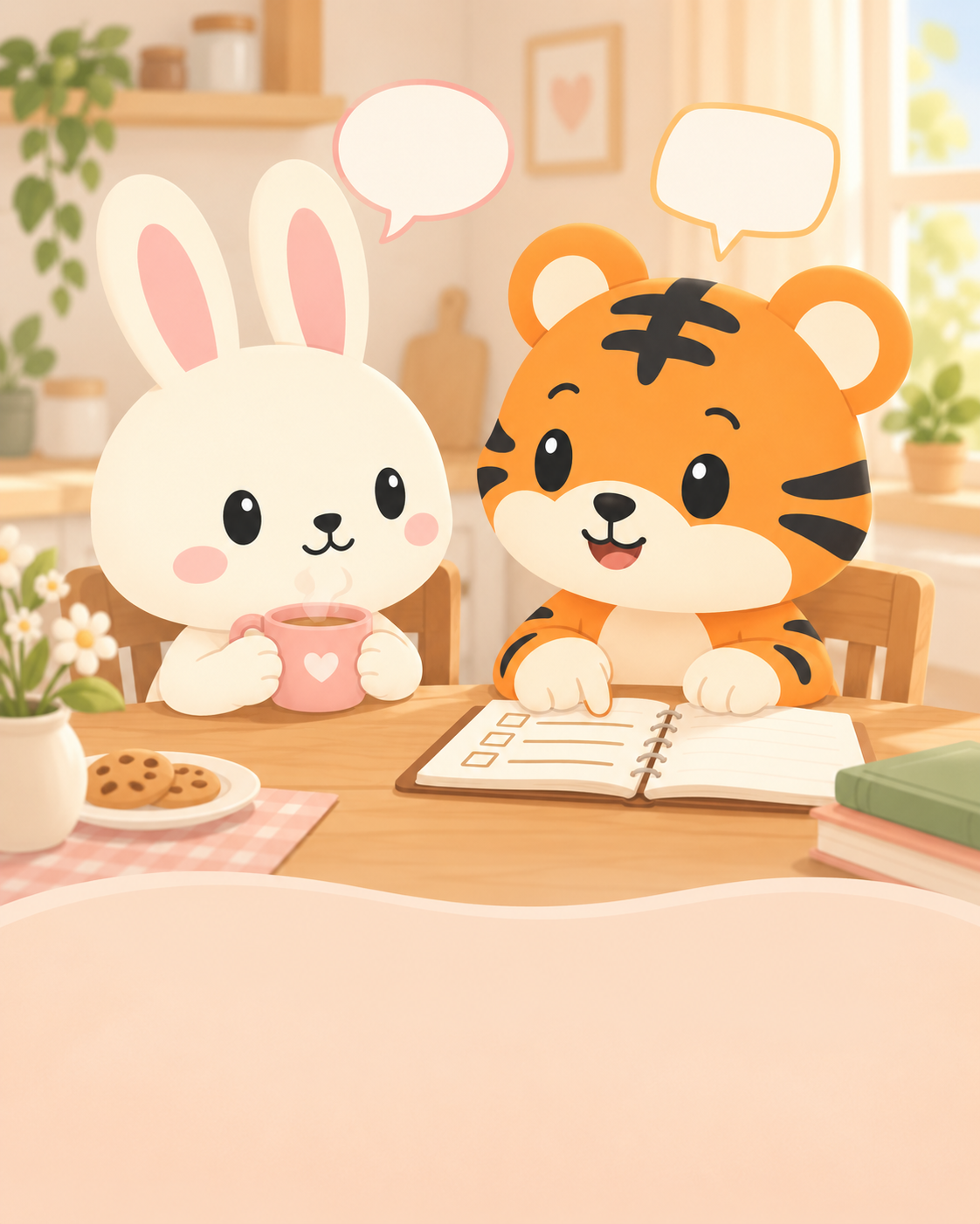 가까운 사이의 대화를 표현하는 토끼와 호랑이 캐릭터